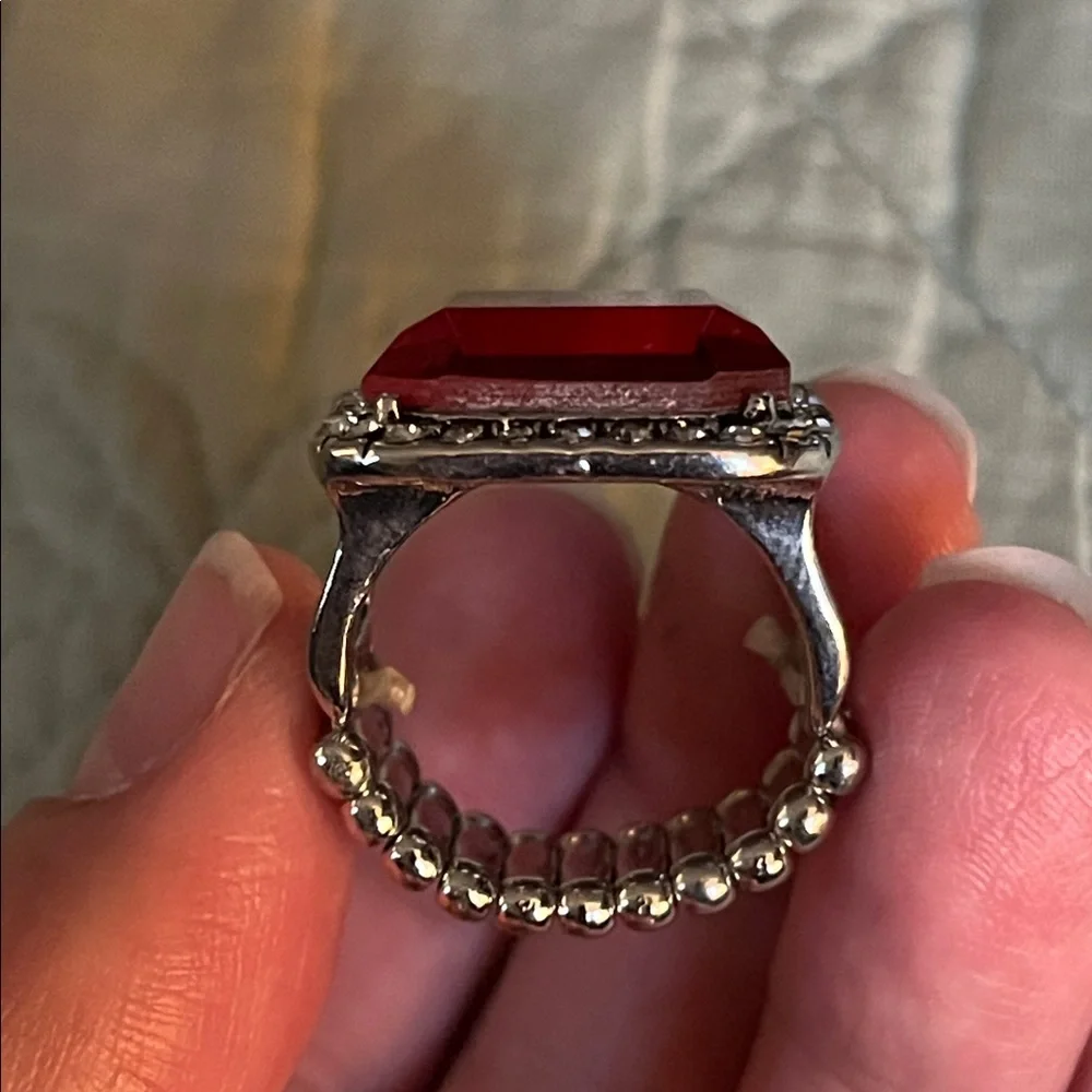 Statement Pink Square Crystal Ring with Clear Halo